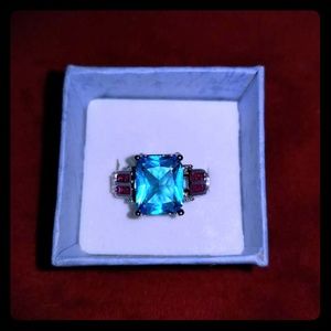 24 hrs only Aquamarine and ruby silver ring